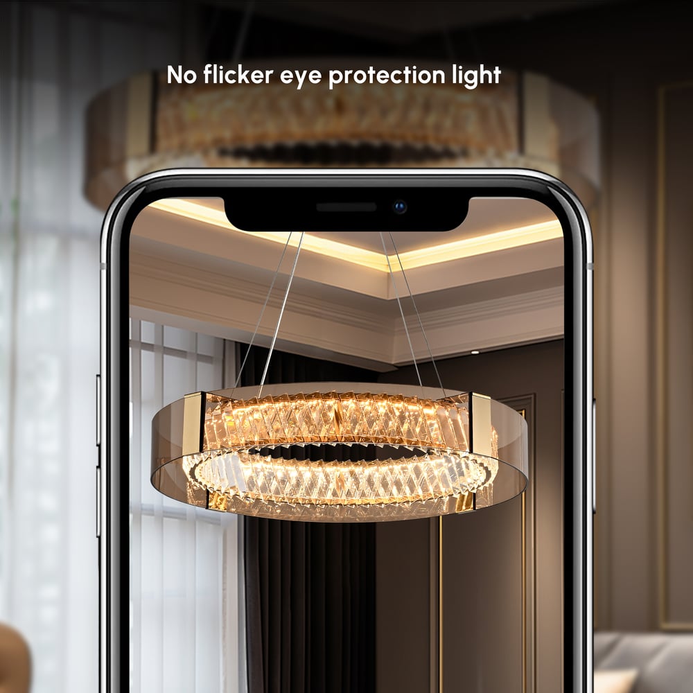 24" Crystal Dimmable Ceiling Lights 3 Modes LED Crystal Chandelier with Remote Control window image