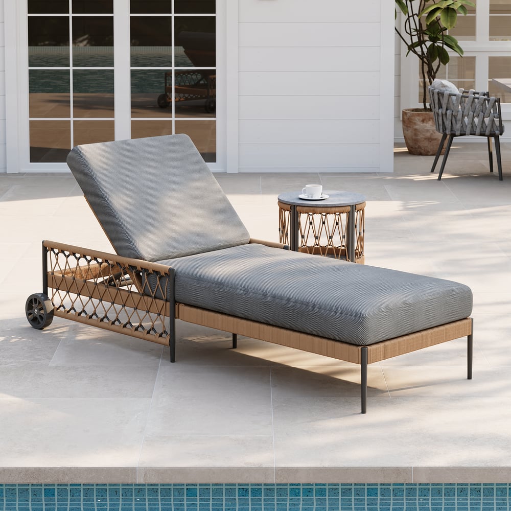 Ropipe Outdoor Rope-Woven Lounge Chair with Adjustable Backrest & Wheels in Dark Gray window image