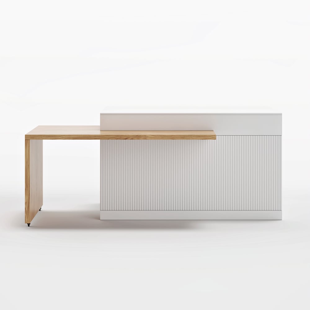 Îlot de cuisine extensible en bois de 81'' à 112'' avec rangement, Naturel et Blanc image de fenêtre