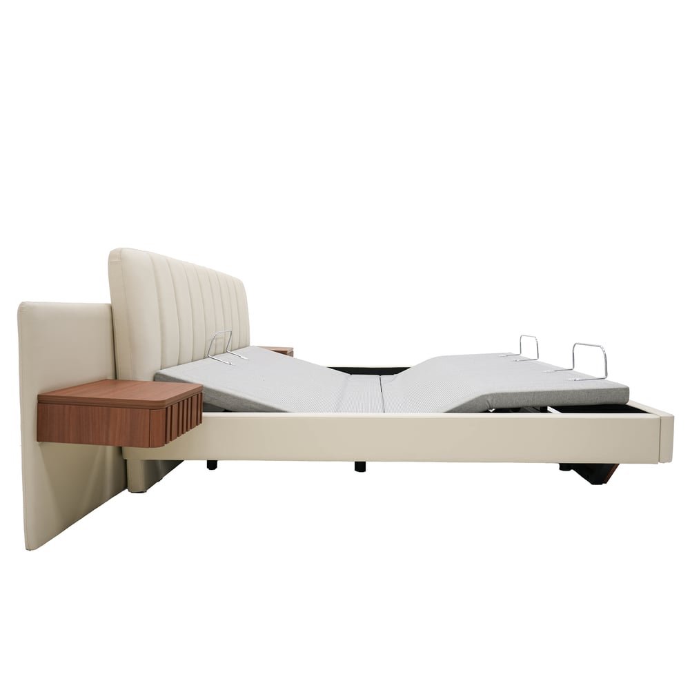 Genuine Leather Smart Bed Set With Adjustable Base And 2 Storage Nightstands window image