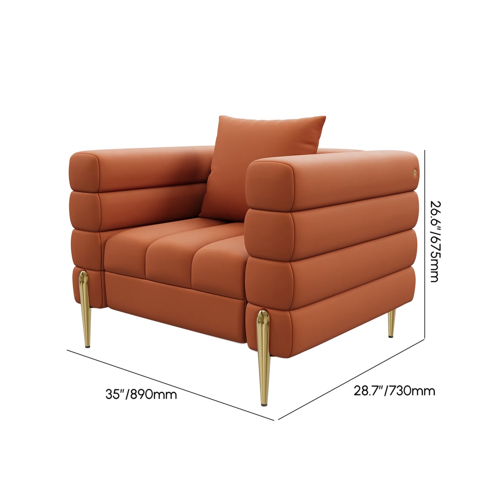 Set divano 3 pezzi Axial con divano chaise longue, pouf e poltrona d'accento Immagine con pesi e dimensioni