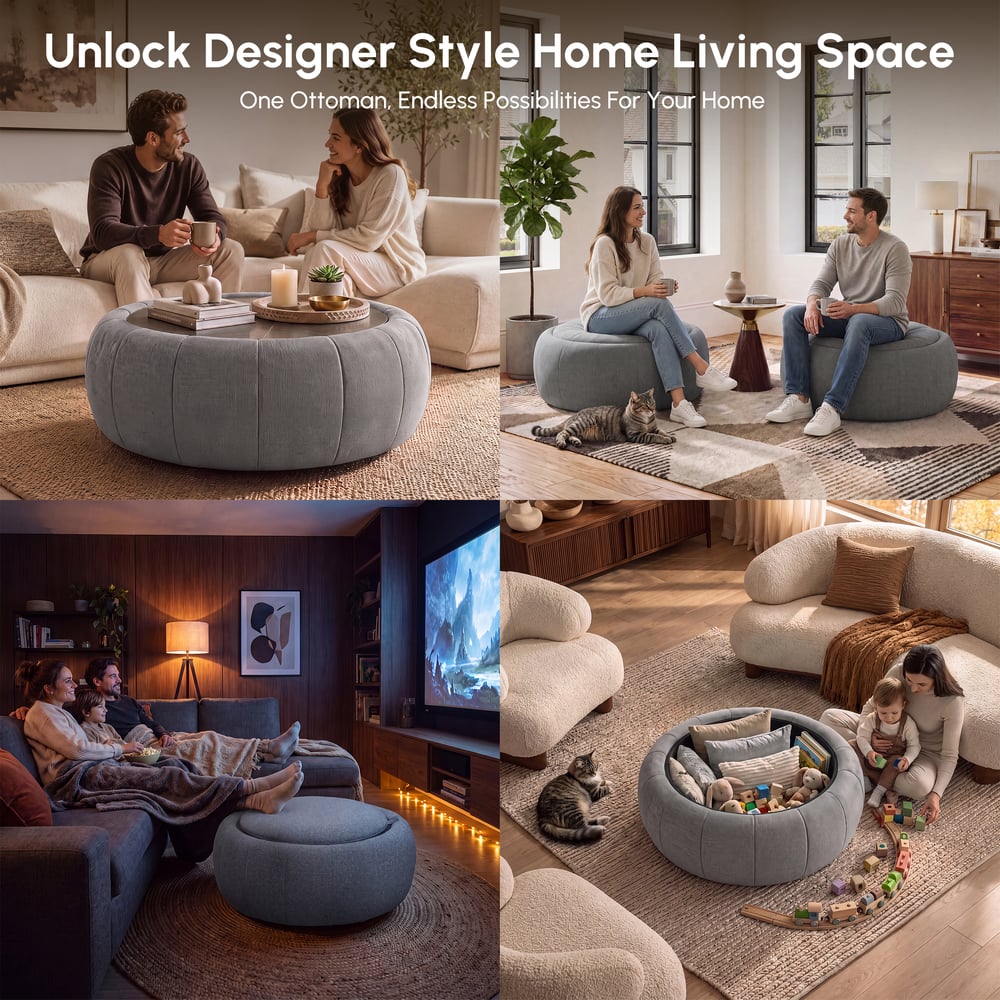 99cm Performance Chenille Multi-Functional Ottoman With Storage And Coffee Table In One window image