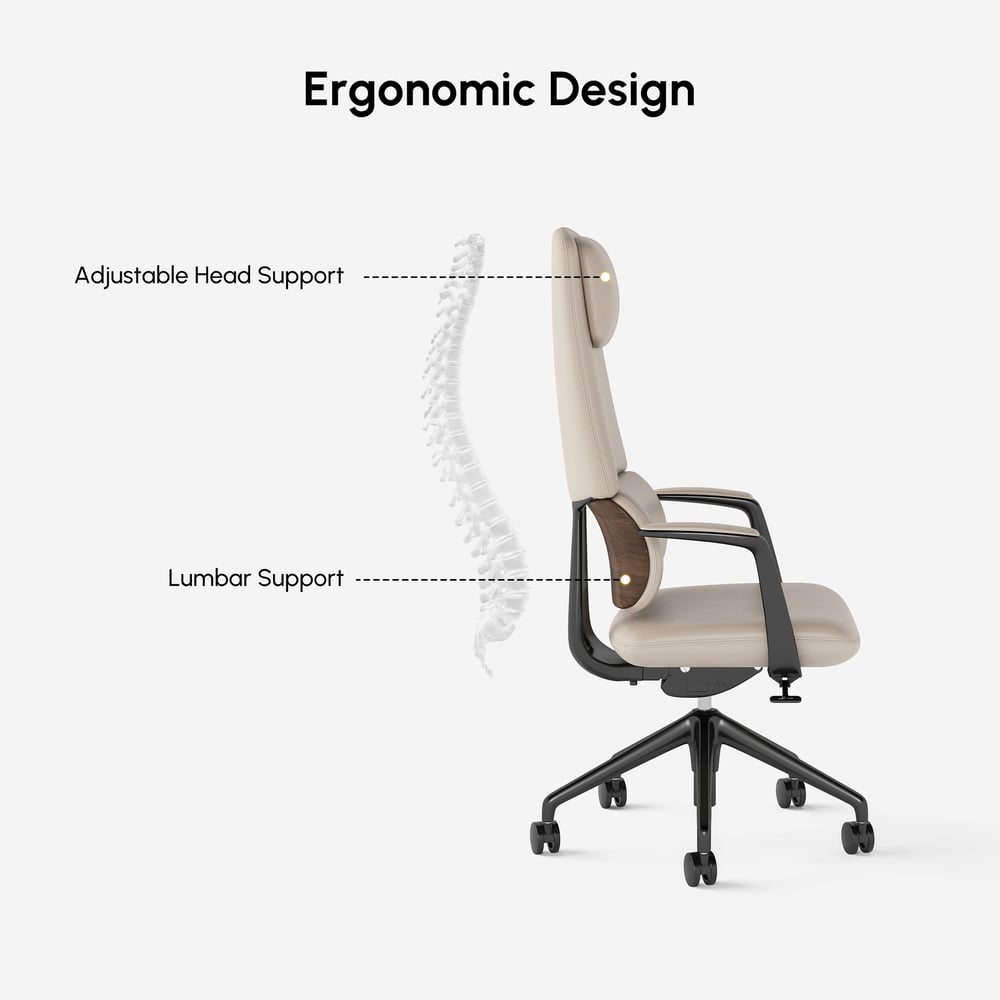 Ergonomic Grey Genuine Leather High Back Reclining Swivel Office Desk Chair window image