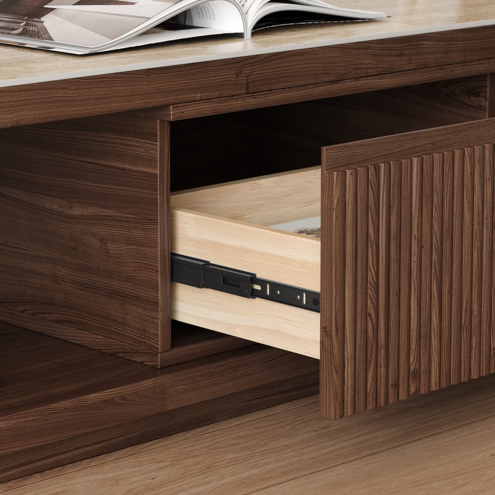 Rack de TV Extensível Velar 71"-114" com Tampo de Pedra Sinterizada e 3 Gavetas Imagem da janela