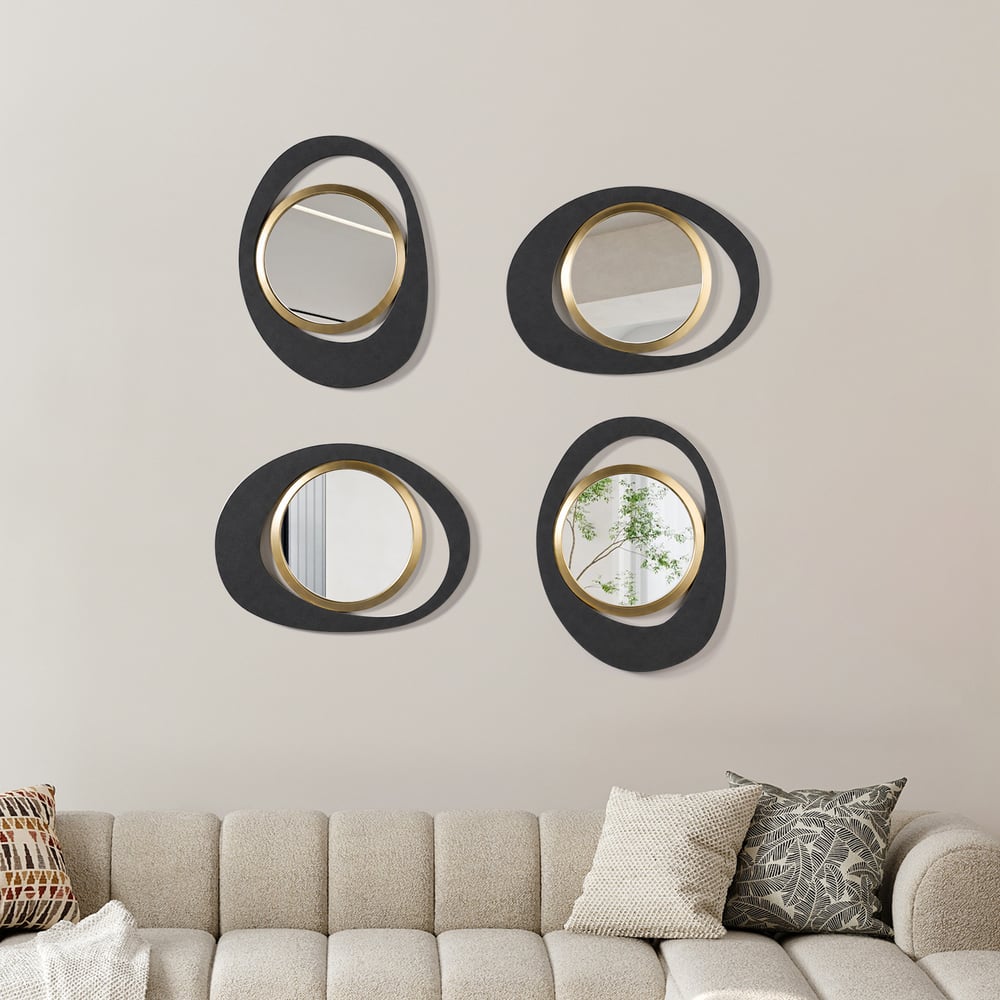 Abstract Wall Mirror, Matte Black and Gold, Horizontal or Vertical window image