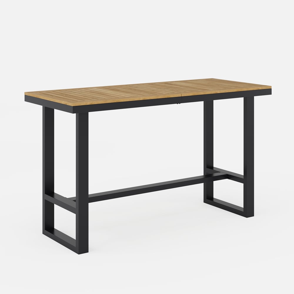 Axis 7-Piece Outdoor Teak Wood Modern Bar Dining Table Set with 6 Chairs window image