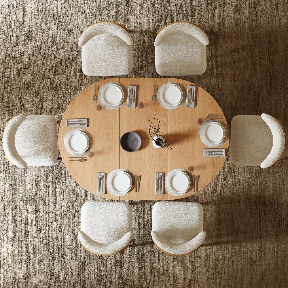 Dining Set 39"-55" Japandi Extendable Dining Table Natural with 6 Chairs window image