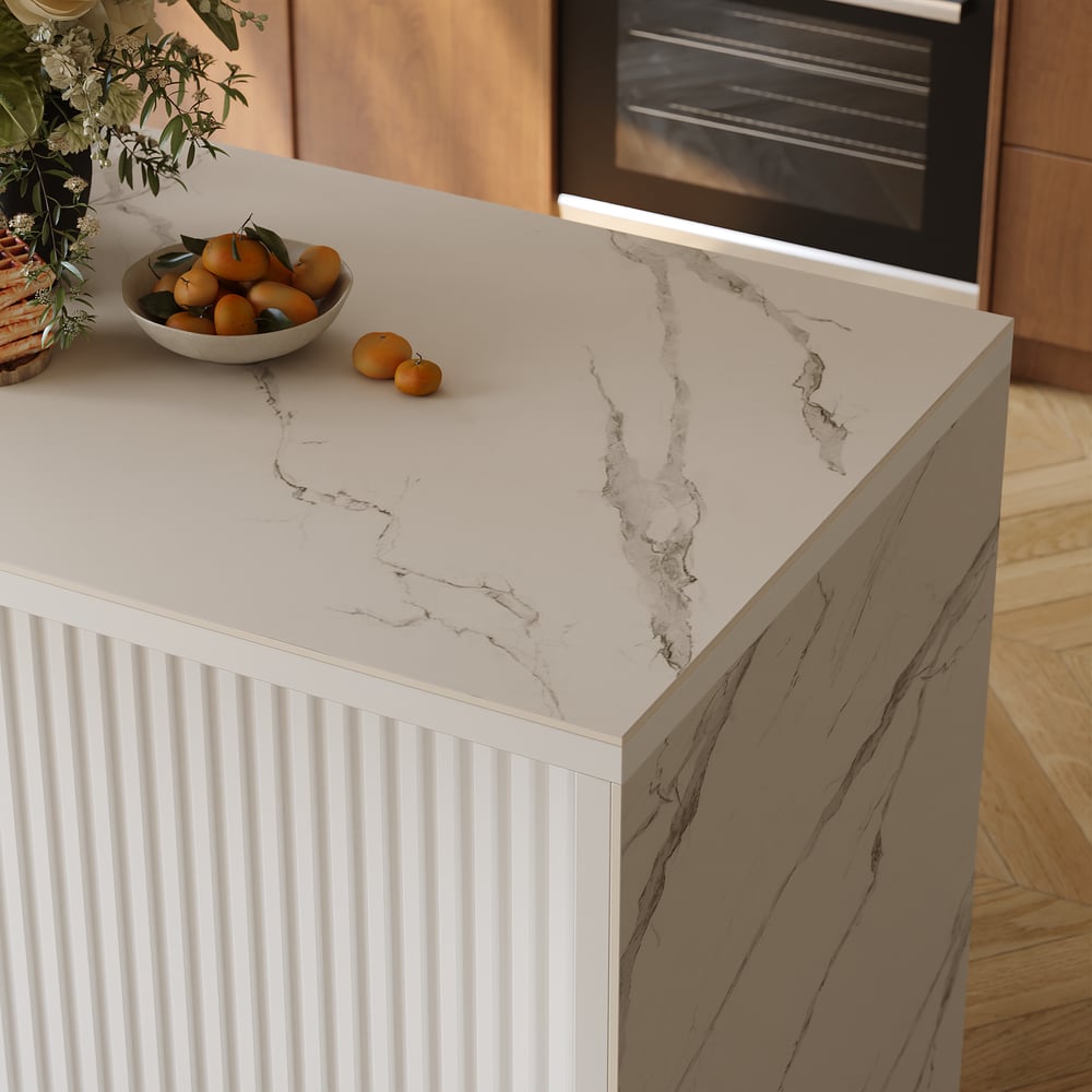 Modern 127 cm Glossy Sintered Stone Kitchen Island with Storage, White window image