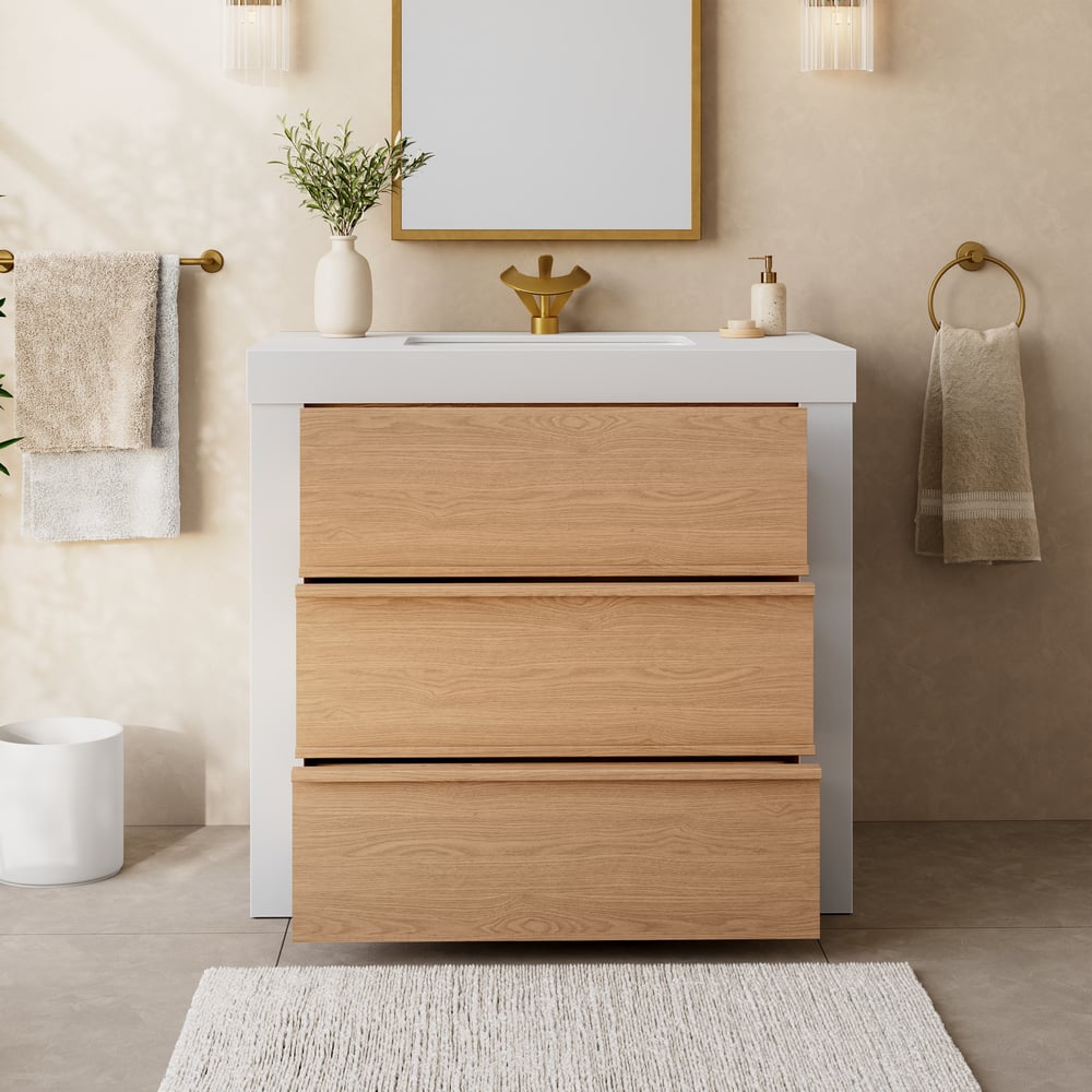 36" Single Bathroom Vanity with Ceramic Sink, Sintered Stone Top window image