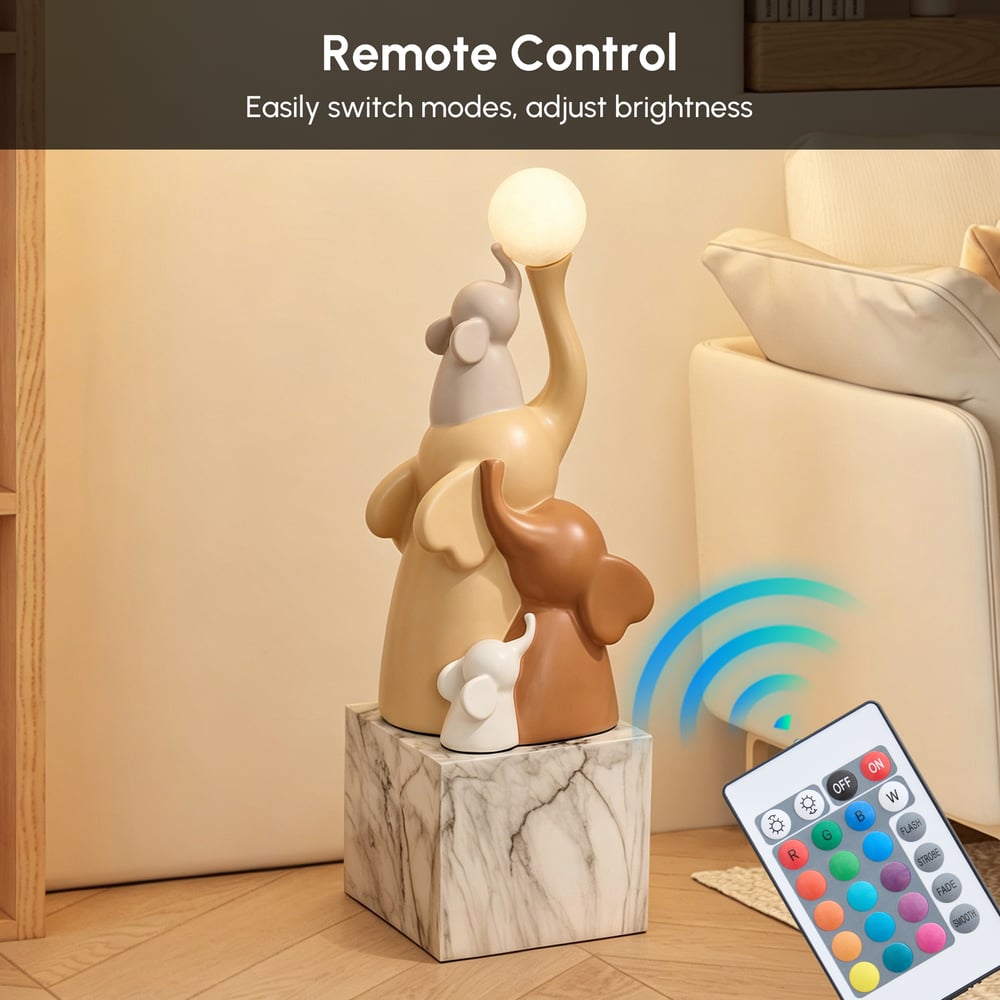 76 cm Hars Olifant Sculptuur met Oplaadbare LED Bal met Afstandsbediening Vensterafbeelding
