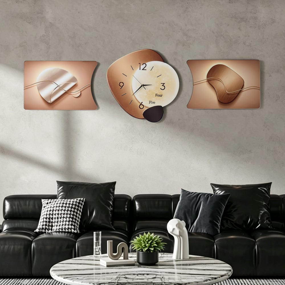 3-Piece Pebble-Shaped Battery-Operated Wall Clock with Acrylic and MDF Panels window image