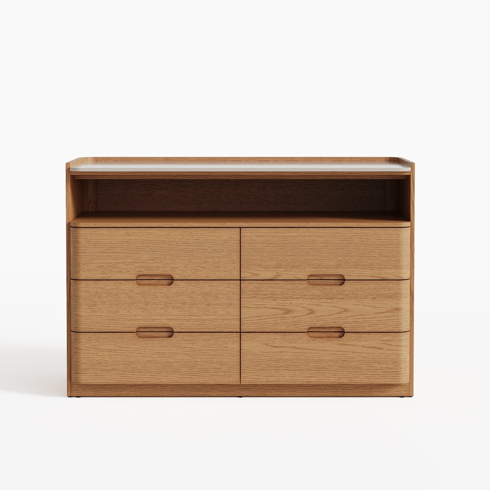Commode moderne de 47 pouces à 6 tiroirs avec étagère et plateau en pierre frittée image de fenêtre