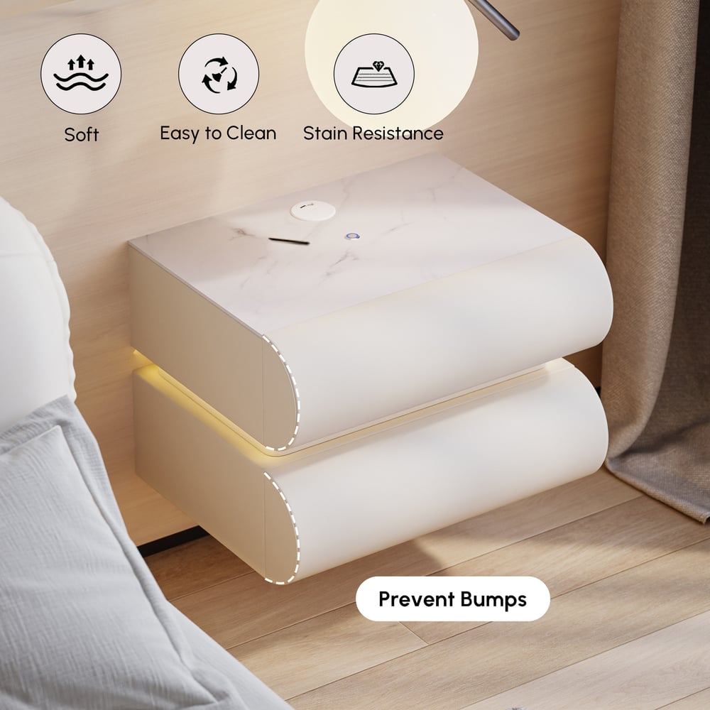 Humply Floating Leather 2-Drawer Smart LED Nightstand with Sintered Stone Top window image