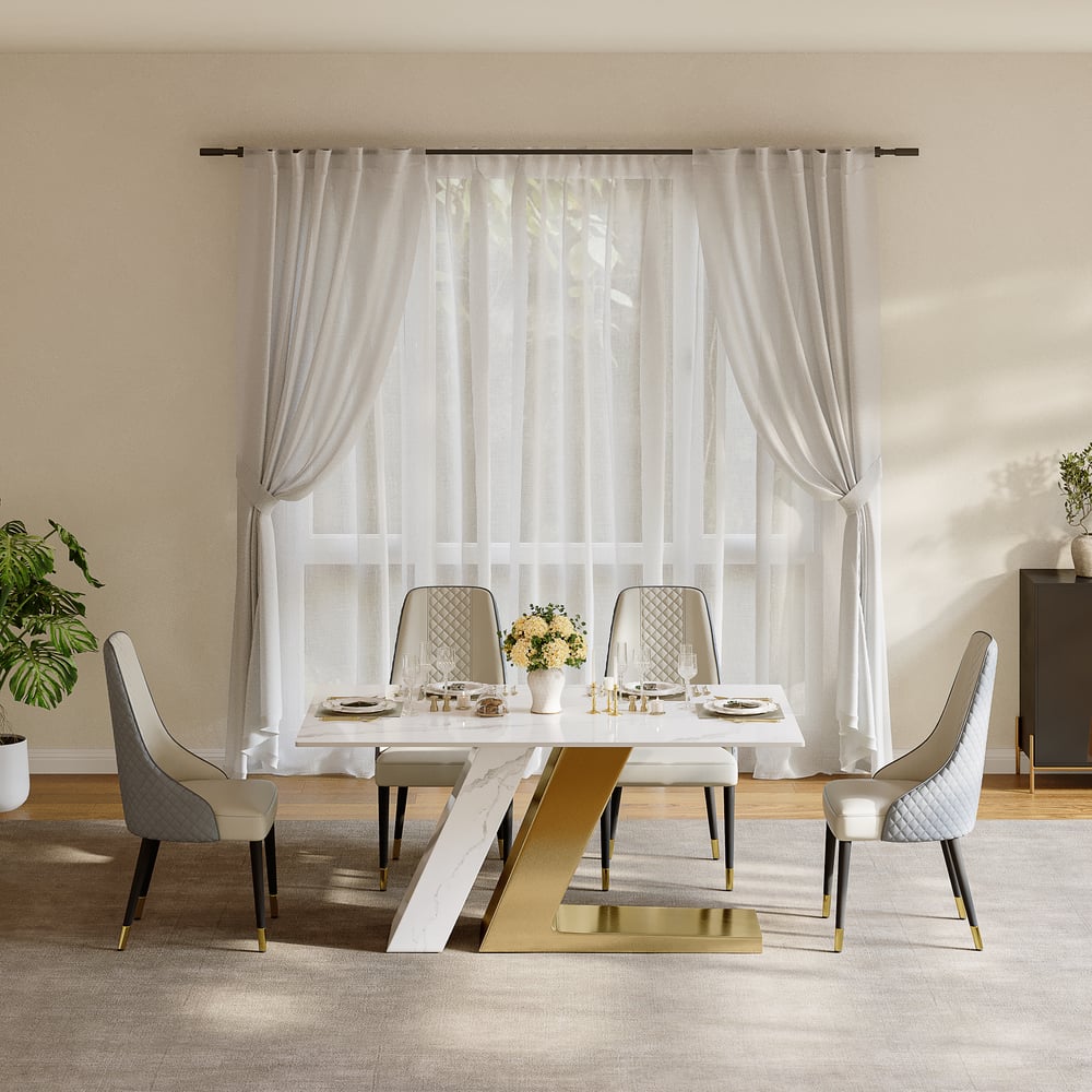 Dining Set 63" Modern Rectangle Sintered Stone Dining Table with 4 Chairs window image