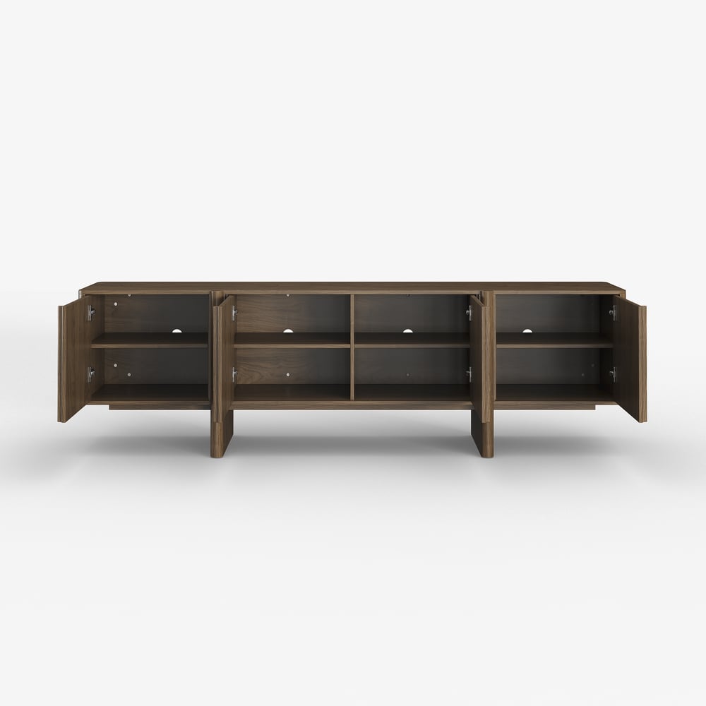 Lineva 80" Solid Wood Fluted Smoked Brown TV Stand with Cabinets window image