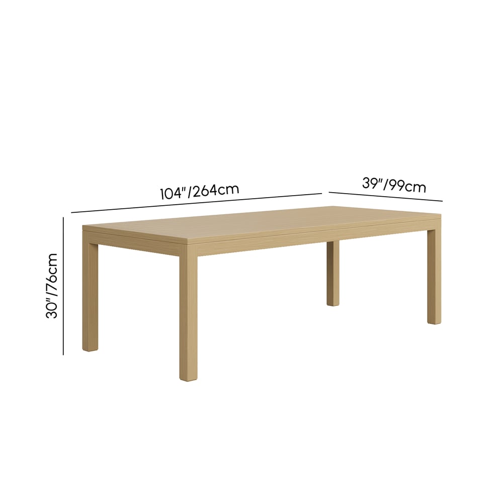 Wevara 104" Natural-Finished Aluminum Slatted Outdoor Dining Table in Natural weights dimensions image