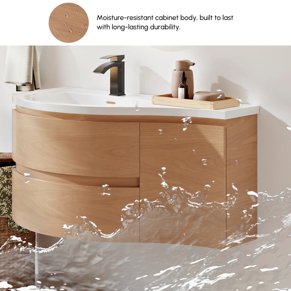 35" Floating Single Curved Bathroom Vanity with Sink & Storage window image