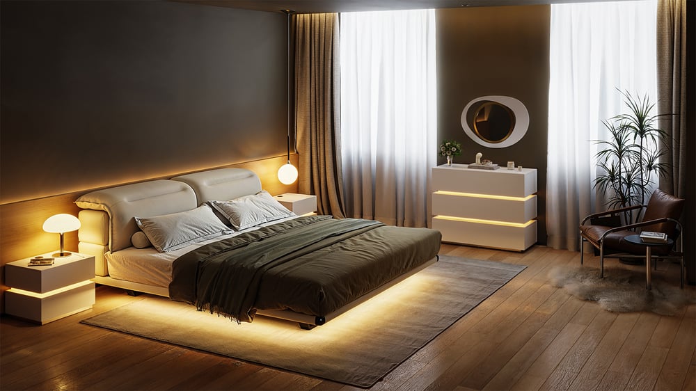 Commode à 3 tiroirs à DEL Lumio de 39 po avec borne de recharge image de fenêtre