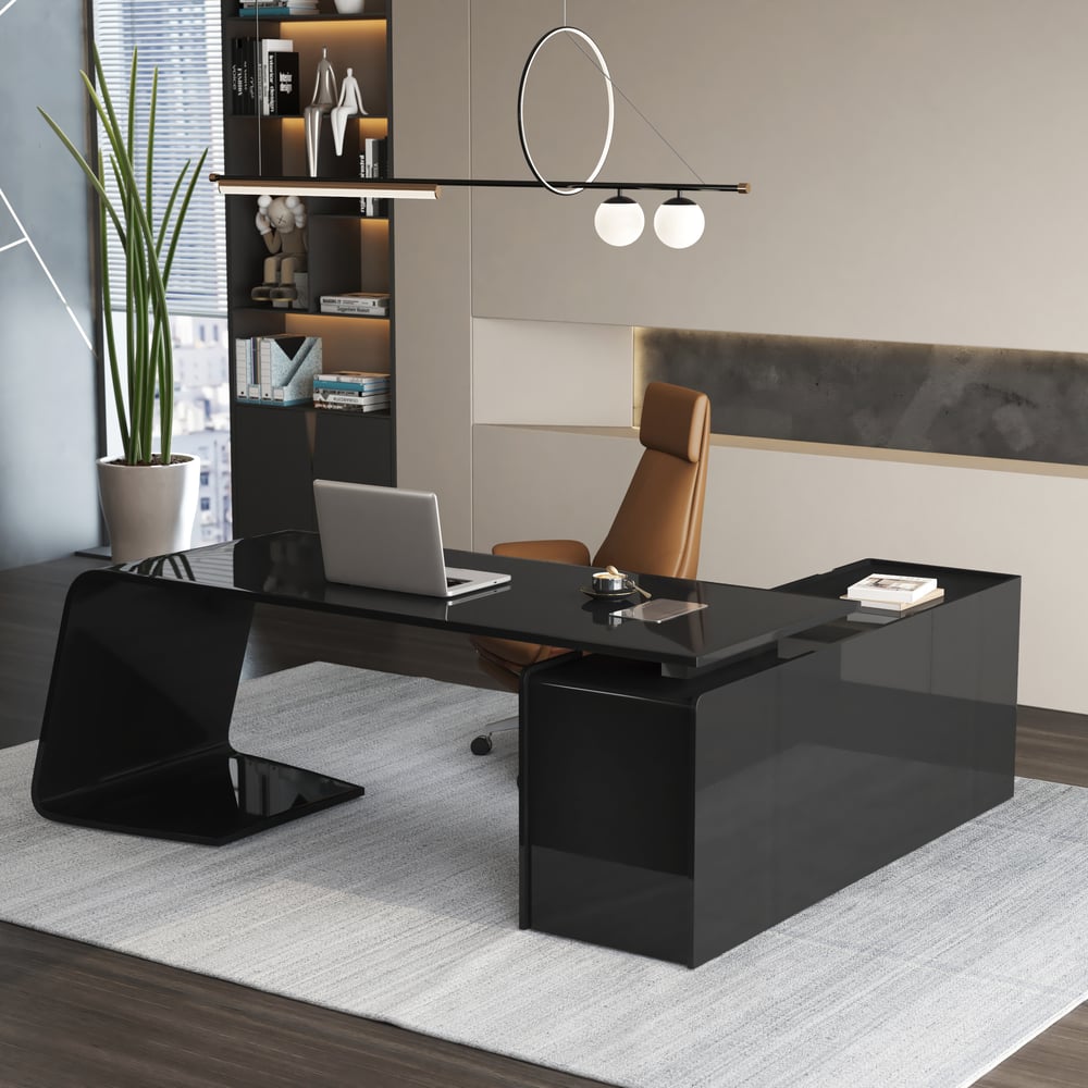 Modern 87" L-Shaped Left-Hand Executive Desk with Storage window image