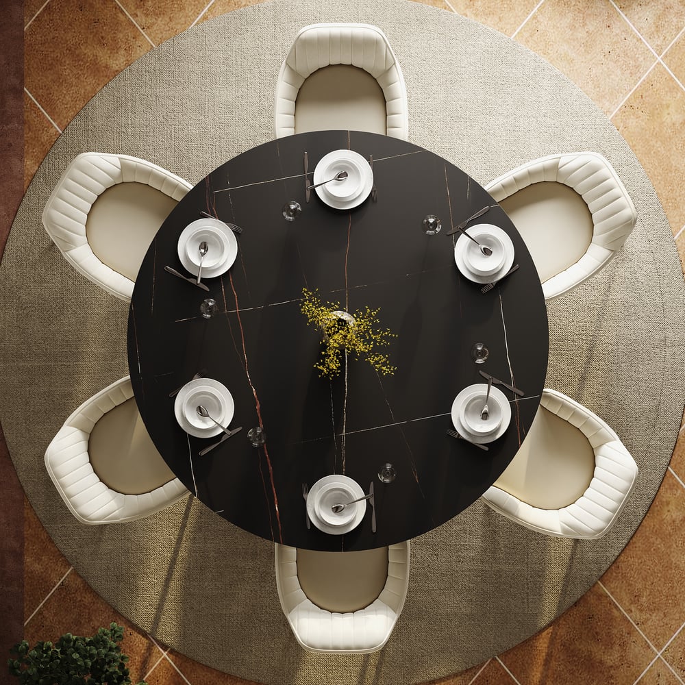 Customer Reviews for Modern 60" Round Matte Sintered Stone Dining Table with Black Pedestal Base, Seats 6