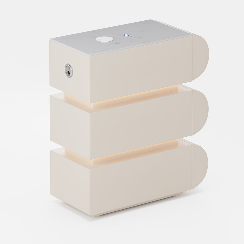 Narrow Humply Leather 3-Drawer Smart Nightstand with Sintered Stone Top window image