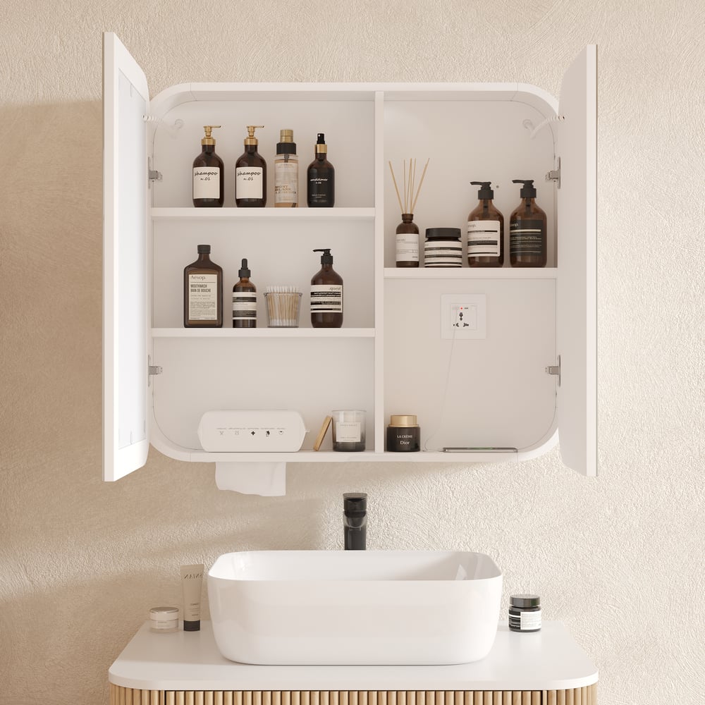 31" LED Bathroom Mirror Cabinet with Defogger, 3-Color Light, Tissue Slot window image
