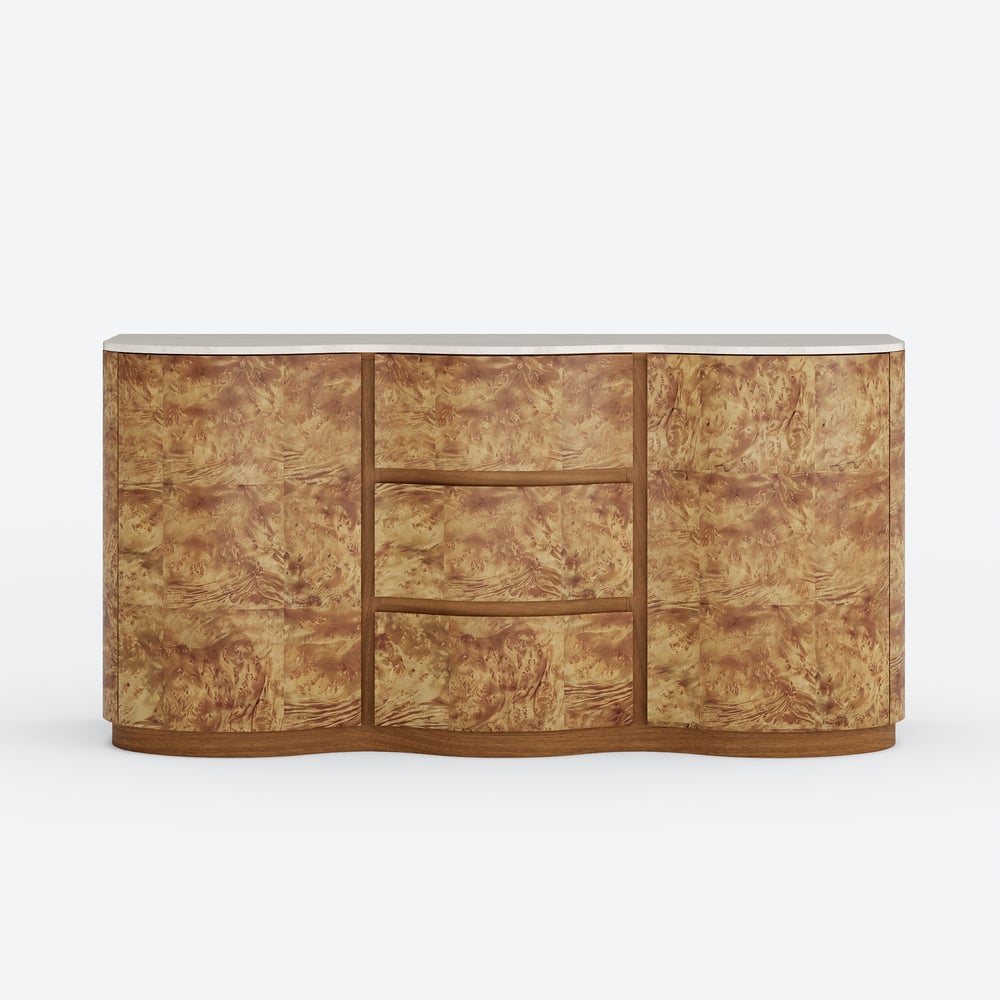 Modern 63" Burl Wood Sideboard with Sintered Stone Top window image