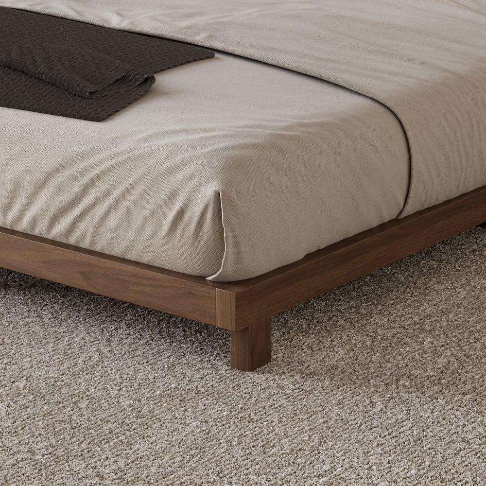 Japanese Style King Floor Wood Bed in Walnut window image