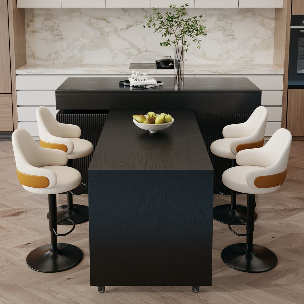 205 - 270 cm Extendable Matte Sintered Stone Kitchen Island with Storage, Black window image