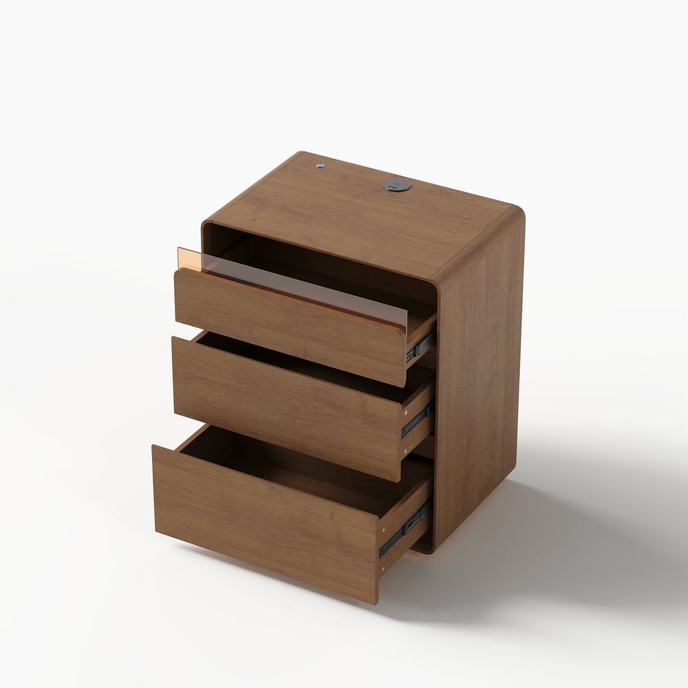Meloa 24" Wooden 3-Drawer Smart Nightstand With LED Lighting & Charging Station window image