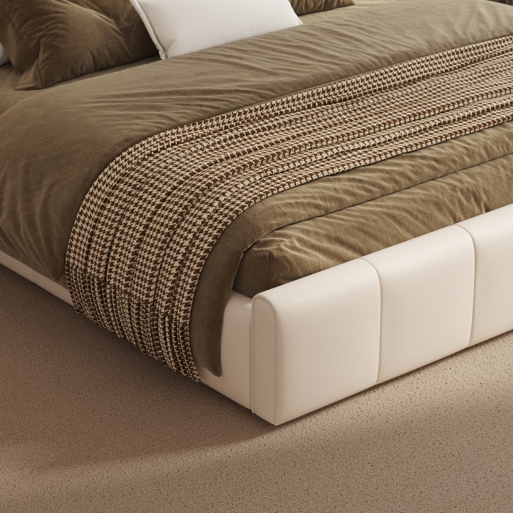 Humply King Size Upholstered Bed with Wide Headboard & Floating Smart Nightstand Set window image