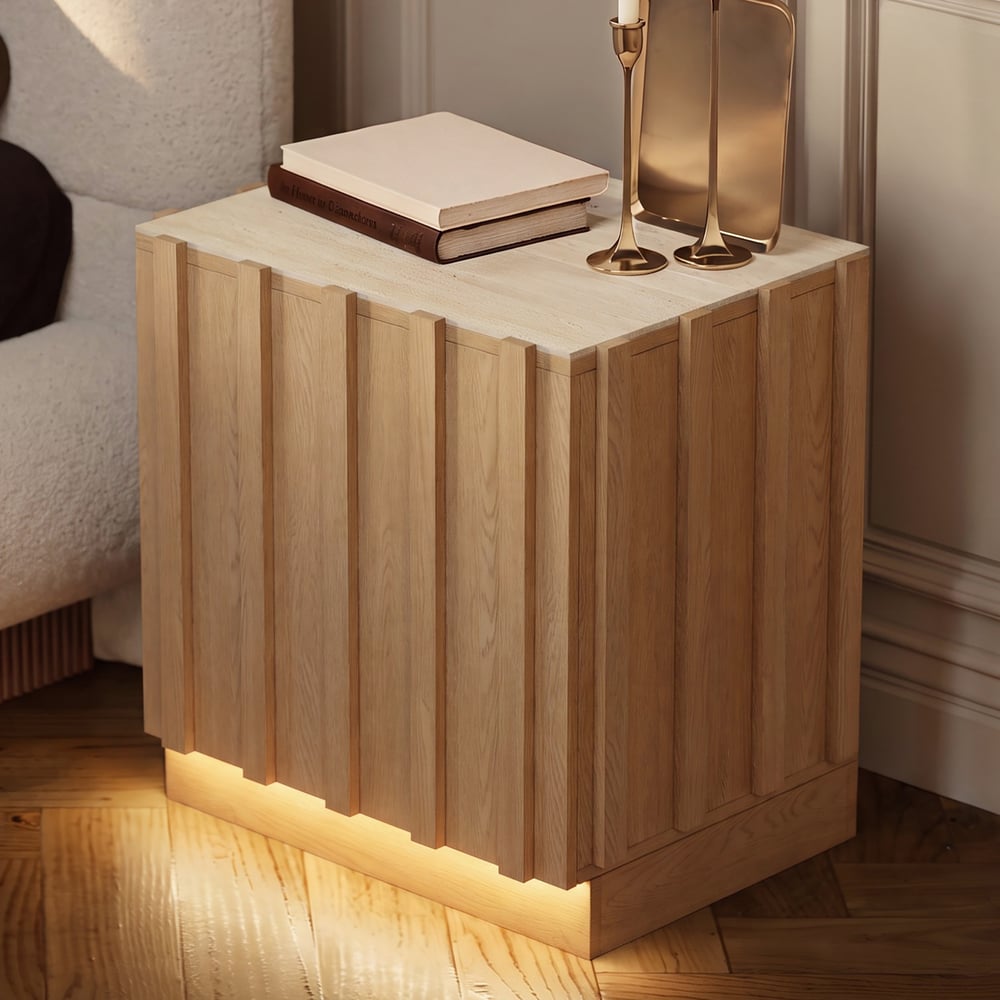 Aura Ash Wood Led Nightstand with Charging Station,Set of 2 window image