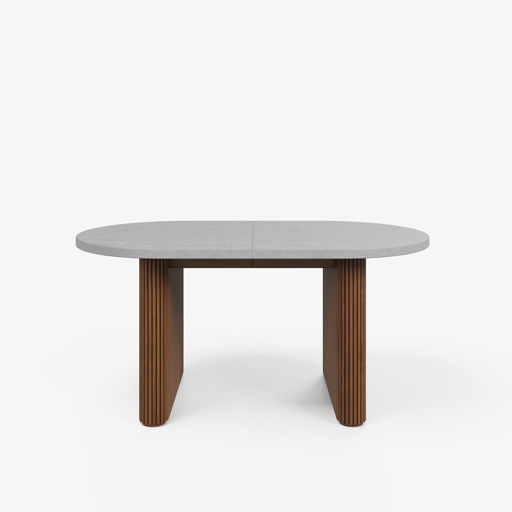 Japandi 63"-79" Extendable Oval Concrete Gray Dining Table, Seats 4-6 window image