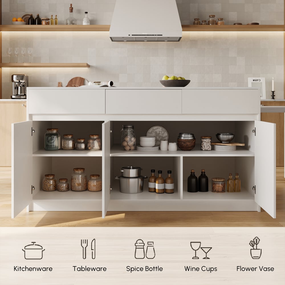 Modern 81"-112" Marble Pattern Kitchen Island with Doors & Drawers, White window image