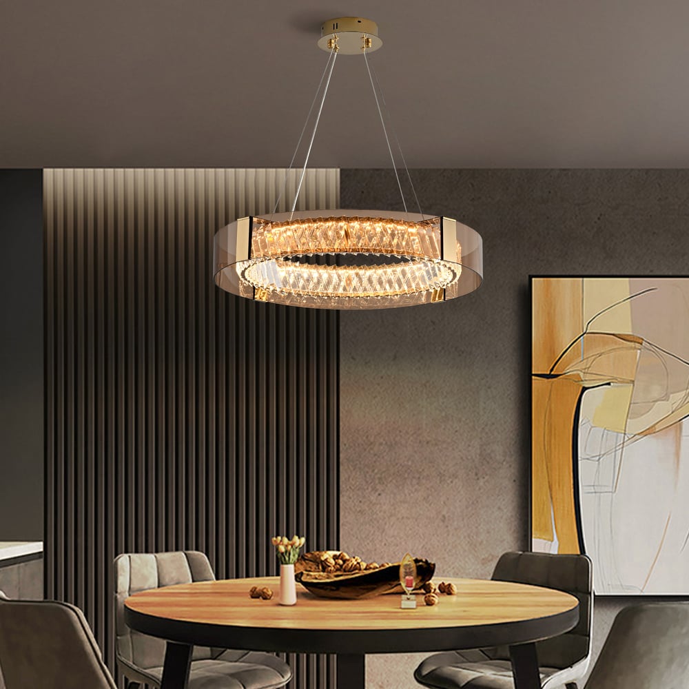 24" Crystal Dimmable Ceiling Lights 3 Modes LED Crystal Chandelier with Remote Control window image