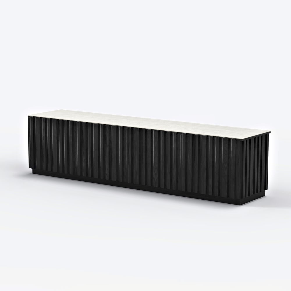 Aura TV Stand Set of Ash Wood Slatted TV Stand & Coffee Table with Sintered Stone Top window image