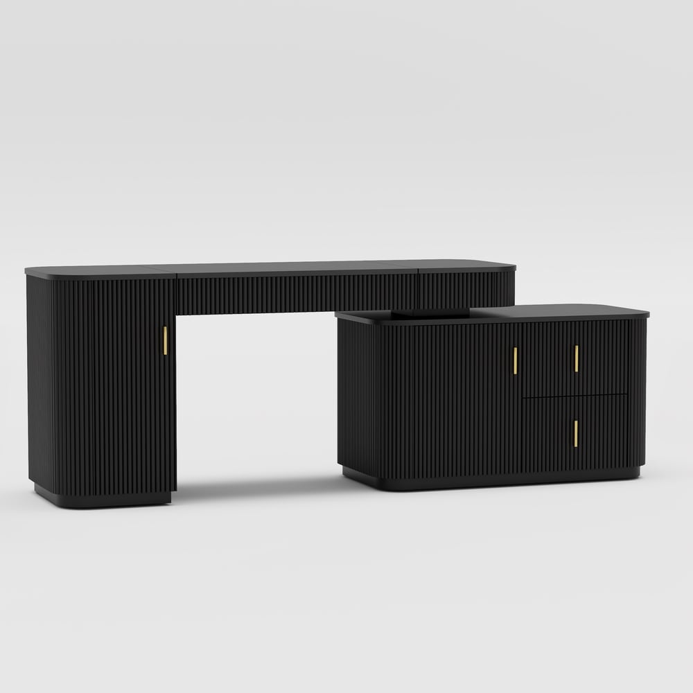 Velign 65" L-Shape Black Executive Desk with Right-Side Cabinet window image