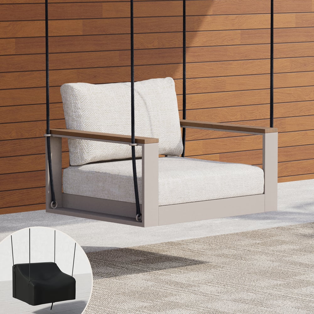 Tevara Outdoor Swing Sofa in Sand with Cushion & Black Cover window image