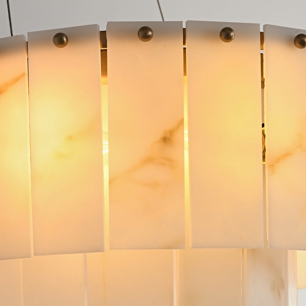12-Light Linear Chandelier Alabaster-Look 2-Tier Dining Chandelier 40" window image