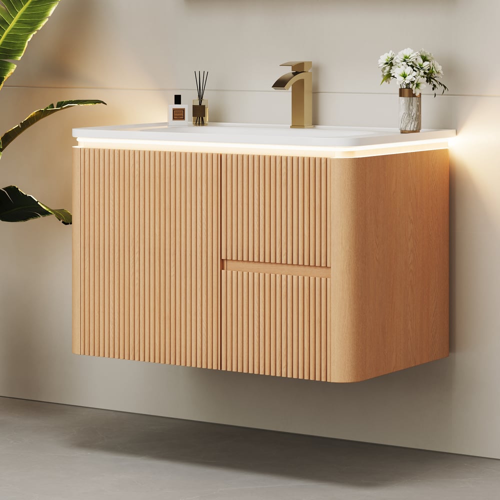 Modern  32" Floating Bathroom Vanity  with Sink, LED Light, Ample Storage window image