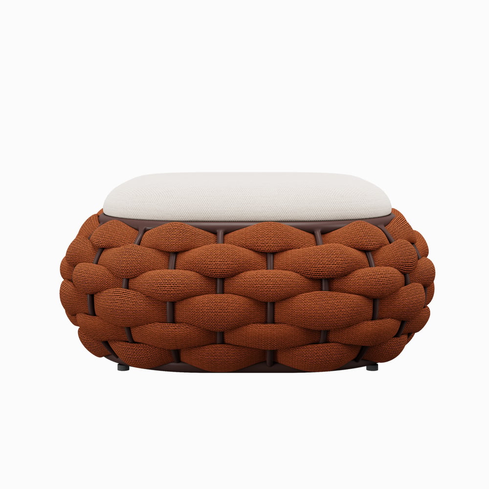Cocaro Outdoor Hand-Woven Rope Footrest Storage Ottoman in Orange window image