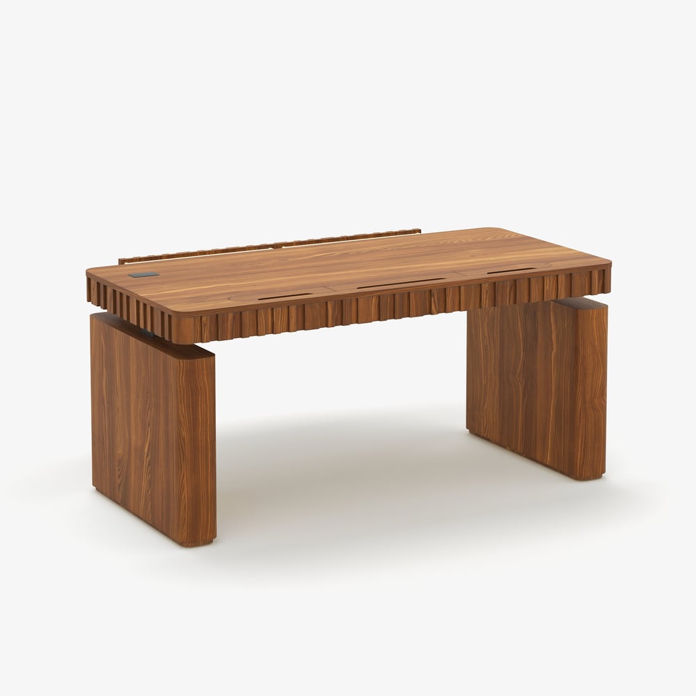 Aura 63" Walnut Fluted Electric Adjustable Standing Desk window image