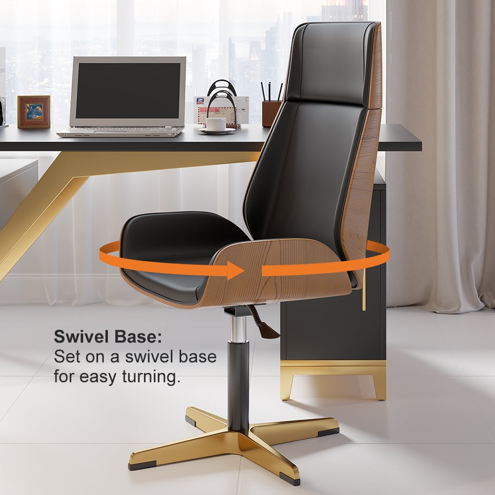 Matte Black Curved Wooden Office Desk & Adjustable Swivel Executive Chair in Black window image