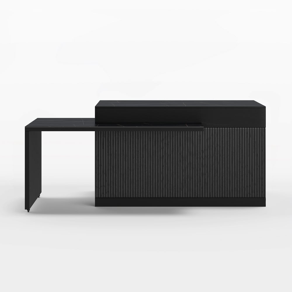 Îlot de cuisine extensible en pierre frittée mate de 81''-112" avec rangement, Noir image de fenêtre
