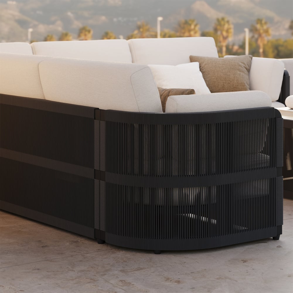 Costra Handwoven Rope L-Shaped Outdoor Sofa with Coffee Table in Black window image