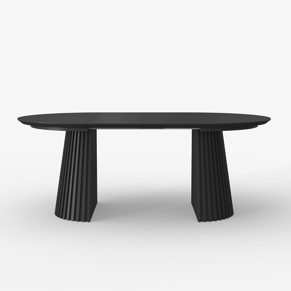 Modern 47"-79" Extendable Black Wood Dining Table with Fluted Base, Seats 4-6 window image