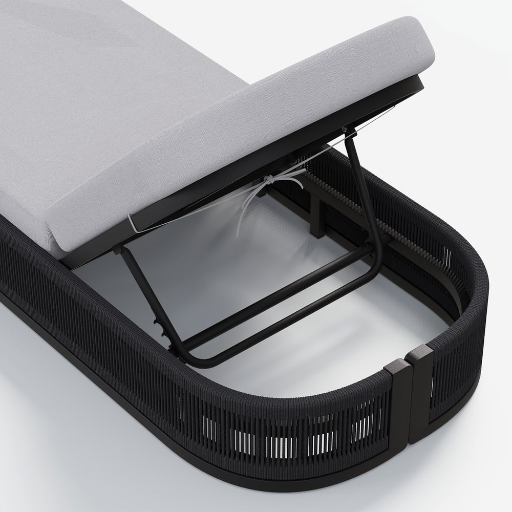 Costra Outdoor Aluminum & Rope Weave Reclining Chaise Lounge in Black window image