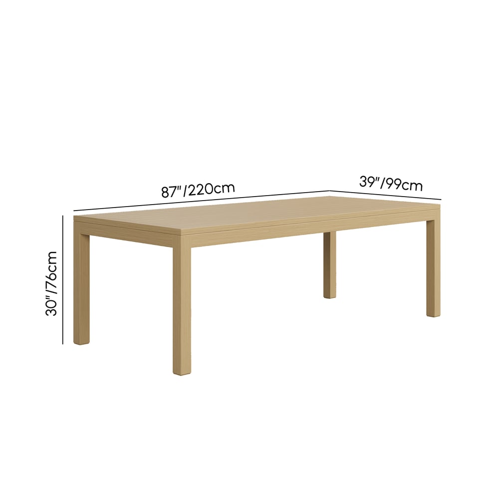 Wevara 86.6" Natural-Finished Aluminum Slatted Outdoor Dining Table in Natural weights dimensions image