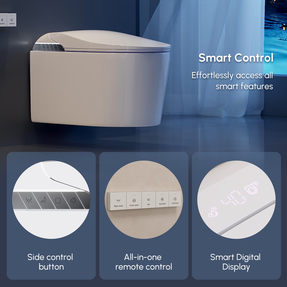 Fitro H3 Wall-Mounted Smart Bidet Toilet with Built-In Tank, Foam Shield, cUPC & ETL window image