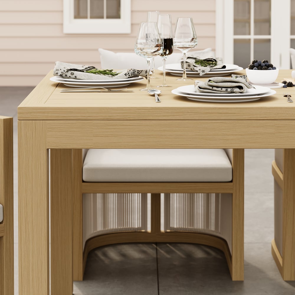 Wevara 9-Piece Outdoor Rope Weave Dining Set with 8 Chairs in Natural window image